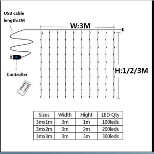 Luci natalizie per tende a LED telecomandate, ghirlanda di Natale, luci a stringa a LED, feste, giardino, interni ed esterni, decorazioni per matrimoni per la stanza