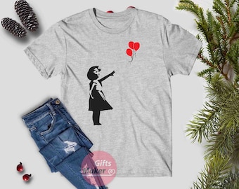 Balloon Girl T-Shirt,Classic tee,Street girl Tshirt,Tshirt for Art lover,Banksy Balloon Girl,Women's T-Shirt,Letting Love Go Balloon Tshirt