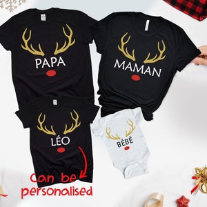 T-shirt natalizia Family Matching, Tshirt personalizzata, Tshirt per neonati, Corpo babygrow mamma e papà, magliette Family Squad, Outfit renna
