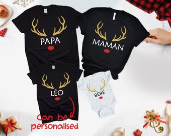 T-shirt de Noël assorti en famille, t-shirt personnalisé, t-shirt pour bébé enfant, corps de maman et papa, t-shirts Family Squad, tenue de renne
