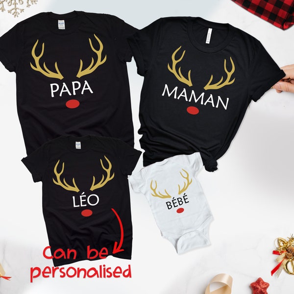 T-shirt de Noël assorti en famille, t-shirt personnalisé, t-shirt pour bébé enfant, corps de maman et papa, t-shirts Family Squad, tenue de renne