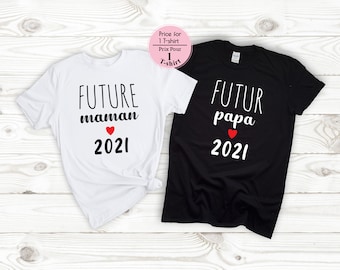 T-shirt annonce grossesse couple,futur papi,future mamie,futurs parents,futur cousin,cousine,tata,papa,maman,soeur,frère, France