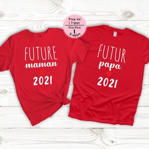 Ankündigung Schwangerschaft T-Shirt Paar, futur papi, zukünftige mamie, zukünftige eltern, futur cousin,cousine,tata,papa,maman,soeur,frère, France Bild 5