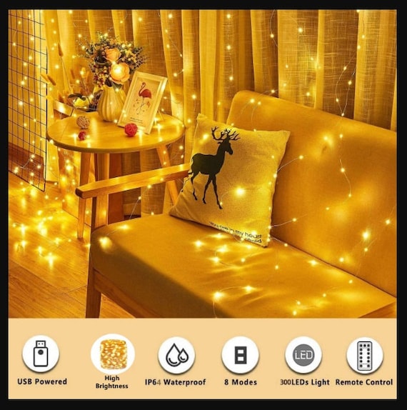 LED Gardine Lichterkette Fernbedienung, Weihnachtsgirlande Licht, LED Lichterkette, Party, Garten, Indoor-Outdoor, Hochzeitsdeko für Zimmer