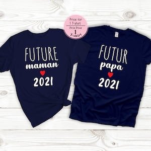 Ankündigung Schwangerschaft T-Shirt Paar, futur papi, zukünftige mamie, zukünftige eltern, futur cousin,cousine,tata,papa,maman,soeur,frère, France Bild 2