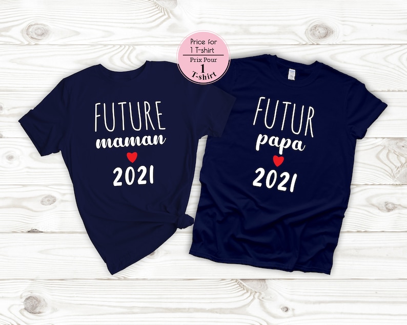 Ankündigung Schwangerschaft T-Shirt Paar, futur papi, zukünftige mamie, zukünftige eltern, futur cousin,cousine,tata,papa,maman,soeur,frère, France Bild 2