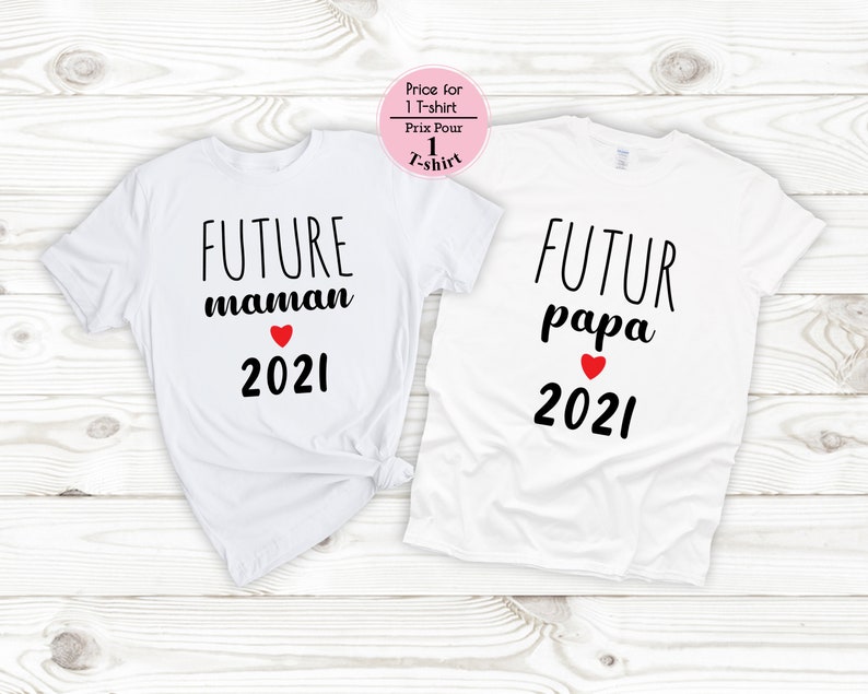 Ankündigung Schwangerschaft T-Shirt Paar, futur papi, zukünftige mamie, zukünftige eltern, futur cousin,cousine,tata,papa,maman,soeur,frère, France Bild 3