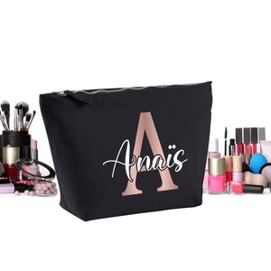 Sacs de maquillage personnalisés en or rose, texte personnalisé, cadeaux maman, tata, pochette personnalisée, cadeaux pour petite amie, cadeaux pour filles, cadeaux de fête des mères Black