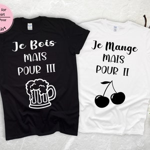 Annonce grossesse, Announcement pregnancy t-shirt couple I drink for 3, I eat for 2, futur dad,future mom,future parents,pregnancy revealing