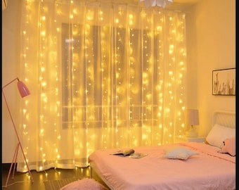 Led Curtain Fairy Lights Télécommande, Lumière de guirlande de Noël, Guirlandes lumineuses LED, Fête, Jardin, Intérieur-Extérieur, Décor de mariage pour chambre