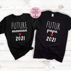 Ankündigung Schwangerschaft T-Shirt Paar, futur papi, zukünftige mamie, zukünftige eltern, futur cousin,cousine,tata,papa,maman,soeur,frère, France Bild 4