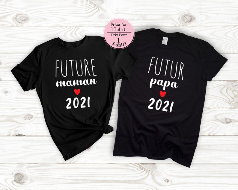 Ankündigung Schwangerschaft T-Shirt Paar, futur papi, zukünftige mamie, zukünftige eltern, futur cousin,cousine,tata,papa,maman,soeur,frère, France Bild 4