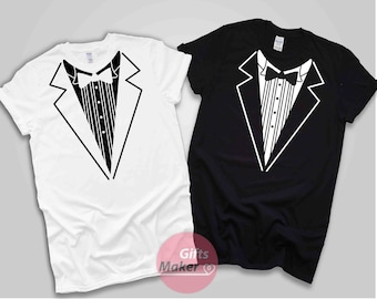 TUXEDO Shirt Printed Suit and Tie, Funny T Shirt for Men, Groomsmen Gift Party Costume, Fancy Wedding Dress,Wedding StagTuxedo, Shirt France