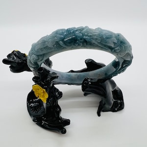 Ensemble bracelet et pendentif en jade bleu birman véritable de qualité A sculpté avec dragon