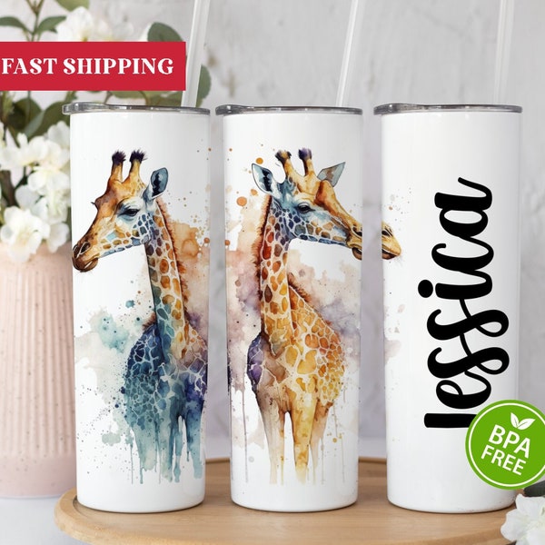 Giraffe Tumbler Personalized, Giraffe Tumbler with Straw, Giraffe Gift, Giraffe Cup, Giraffe Lover Gift, Giraffe Tumbler