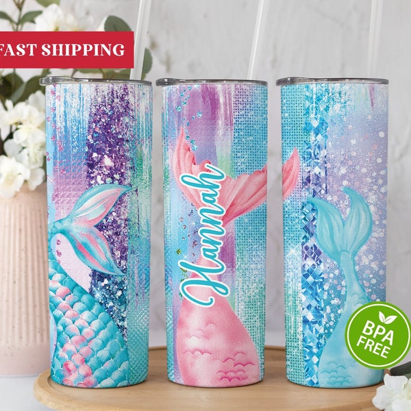 Personalized Mermaid Tumbler, Mermaid Gifts For Girls, Mermaid Gifts For Women, Mermaid Tumbler With Straw, Mermaid Cup, Mermaid Tail Cup
