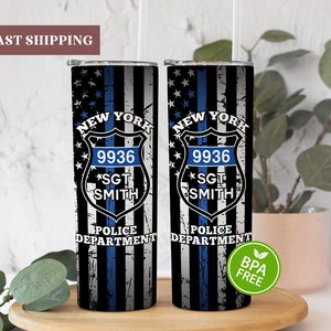 Personalized Police Officer Tumbler, Police Officer Christmas Gifts, Police Badge Gifts, Thin Blue Line Tumbler, Police Department Tumbler image 1