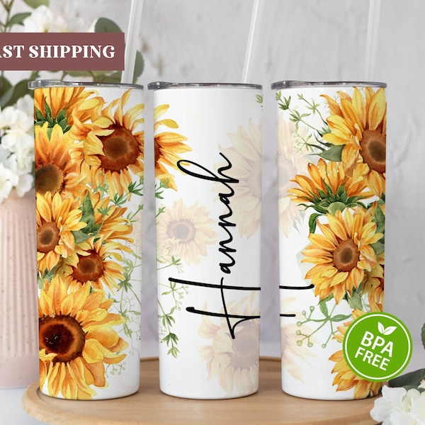 Personalized Sunflower Tumbler, Sunflower Gifts For Women, Sunflower Lover Gifts, Sunflower Cup, Sunflower Tumbler With Lid And Straw