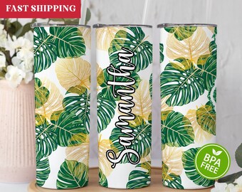 Monstera Leaf Tumbler Personalized, Monstera Leaf Gifts, Monstera Tumbler With Straw, Monstera Leaf Cup, Monstera Leaves Cup