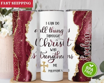 Philippians 4 13 Tumbler, Personalized Christian Tumbler, Christian Gifts For Women, Philippians 4 13 Tumbler Gift, Religious Tumbler Cup