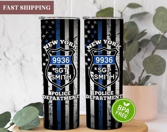 Personalized Police Officer Tumbler, Police Officer Christmas Gifts, Police Badge Gifts, Thin Blue Line Tumbler, Police Department Tumbler