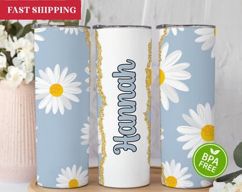 Personalized Daisies Tumbler, Daisy Lover Gift, Daisy Gifts For Women, Daisies Tumbler With Straw, Floral Daisies Tumbler, Daisies Cup