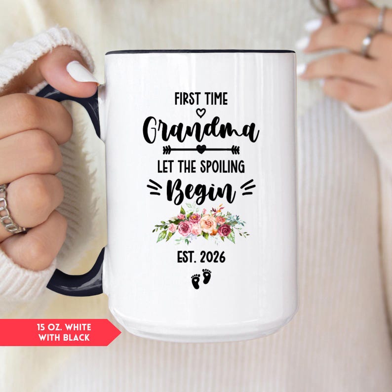 Taza para abuela primeriza, regalo para el Día de la Madre (HC-GRNM01) 15 oz. White/Black