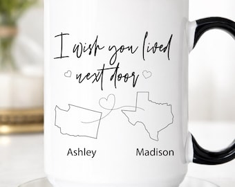 Personalized Long Distance Friendship Mug, Custom State Friends Coffee Mug, Long Distance Bestie Cup (HC-EHGKLWOI)