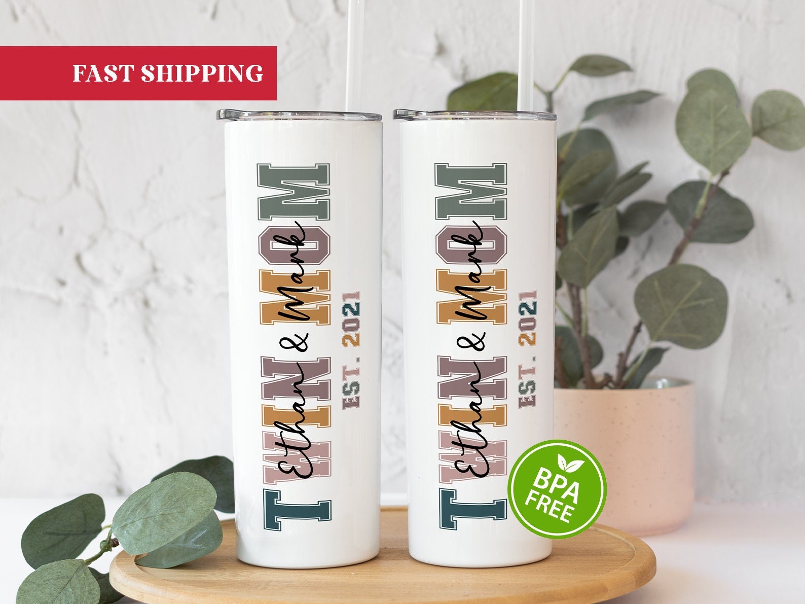 Twin Mama – Engraved Stainless Steel Tumbler, Twin Mom Tumbler