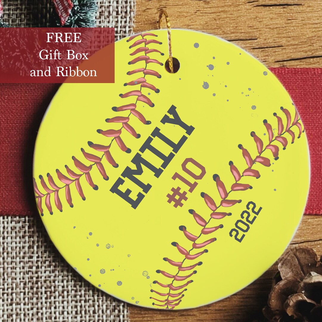 Softball Christmas Ceramic Ornament 2023 Personalized, Softball Lover