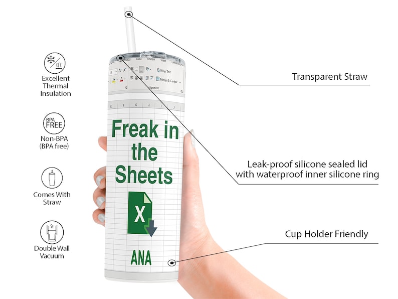 Freak in The Sheets Tumbler, Excel Cup, Excel Tumbler Freak In The Sheets, Excel Tumbler, Tax Accountant Gift, Excel Travel Cup image 2