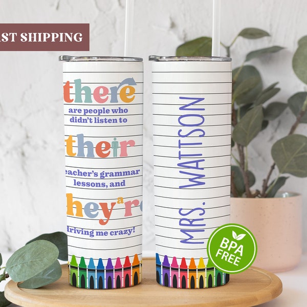 There Their They're Tumbler, Personalized English Teacher Tumbler, English Teacher Christmas Gifts, English Teacher Appreciation Gift