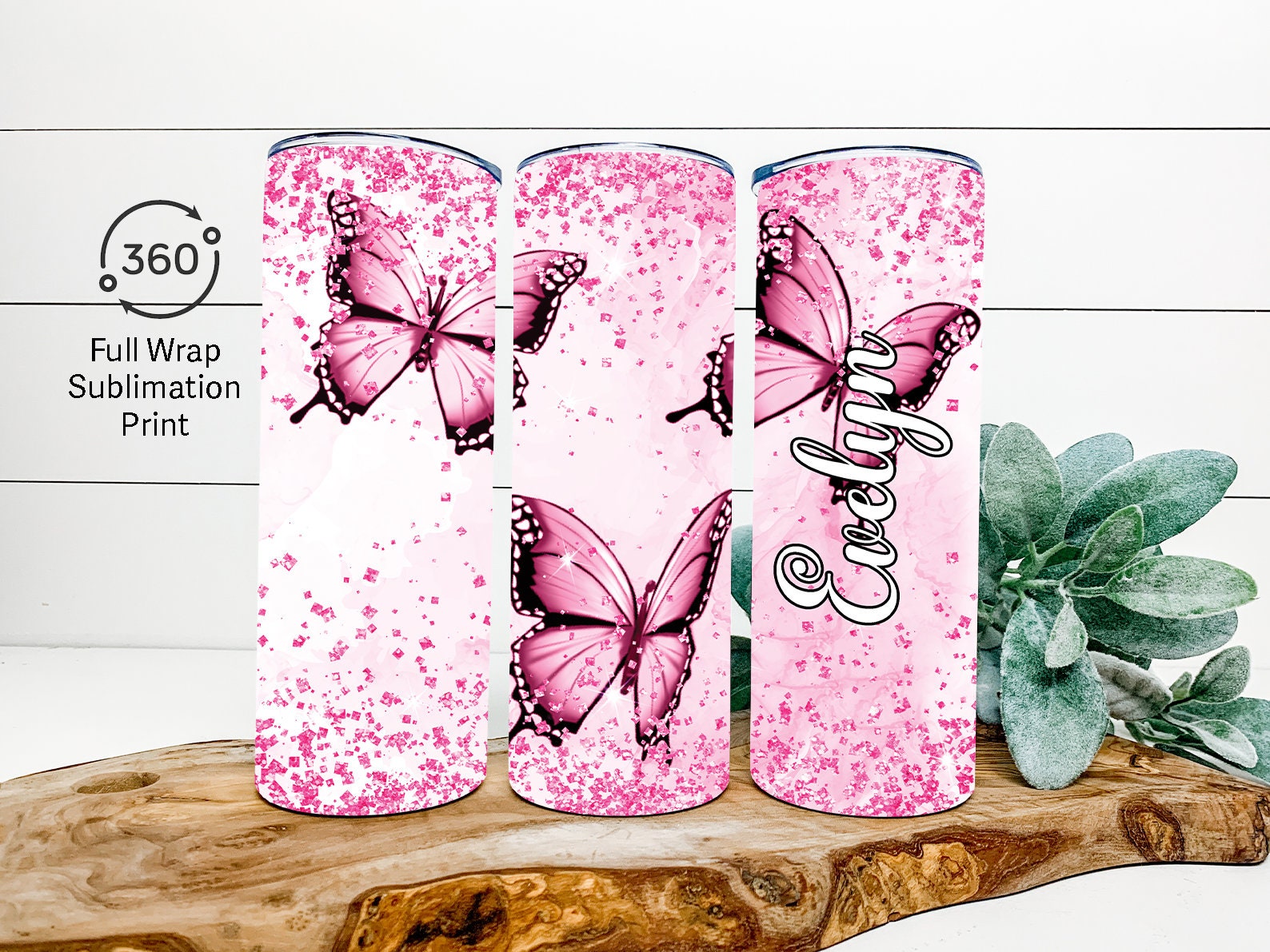 Personalized Butterlfy Tumbler Pink Glitter Jewelry Style 20oz 30oz  Tumblers with Lid Gift for Women Girl Daughter Sister Mom Valentine  Birthday 