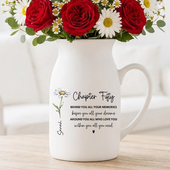 50th Birthday Gifts For Women, 50th Birthday Personalized Flower Vase, Chapter 50 Gift for Mom Wife Sister (HC-EH50XCD)