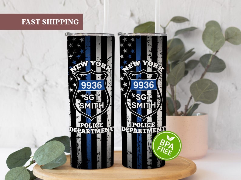 Personalized Police Officer Tumbler, Police Officer Christmas Gifts, Police Badge Gifts, Thin Blue Line Tumbler, Police Department Tumbler image 1