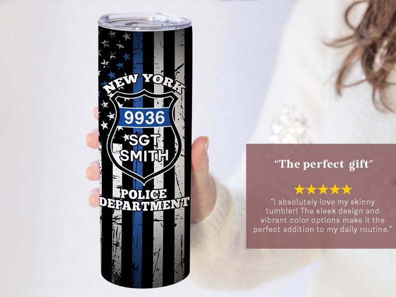 Personalized Police Officer Tumbler, Police Officer Christmas Gifts, Police Badge Gifts, Thin Blue Line Tumbler, Police Department Tumbler image 6