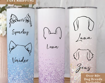 Dog Tumbler, Personalized Dog Mom Tumbler, Dog Ears Cup, Dog Tumbler With Dog Ear and Name, Dog Ear Cup With Name, Dog Lover Gift