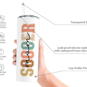 May include: White tumbler with the word "SOCCER" in colorful letters. The tumbler has a double wall vacuum, comes with a straw, and has a leak-proof lid.