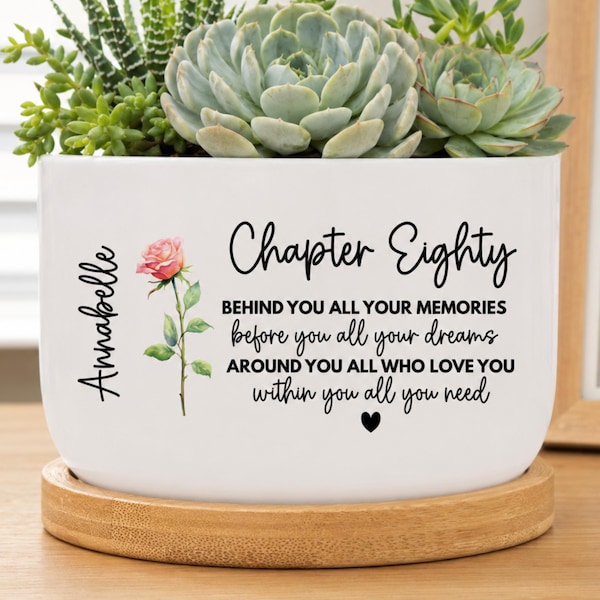 80th Birthday Gifts For Women, Personalized 80th Birthday Flower Pot Gift, Custom Name Chapter 80 Planter (HC-EHG803Q)