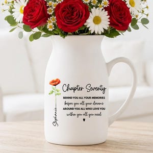 70th Birthday Gifts For Women, 70th Birthday Personalized Flower Vase, Chapter 70 Gift for Mom Grandma (HC-EH70SBN)