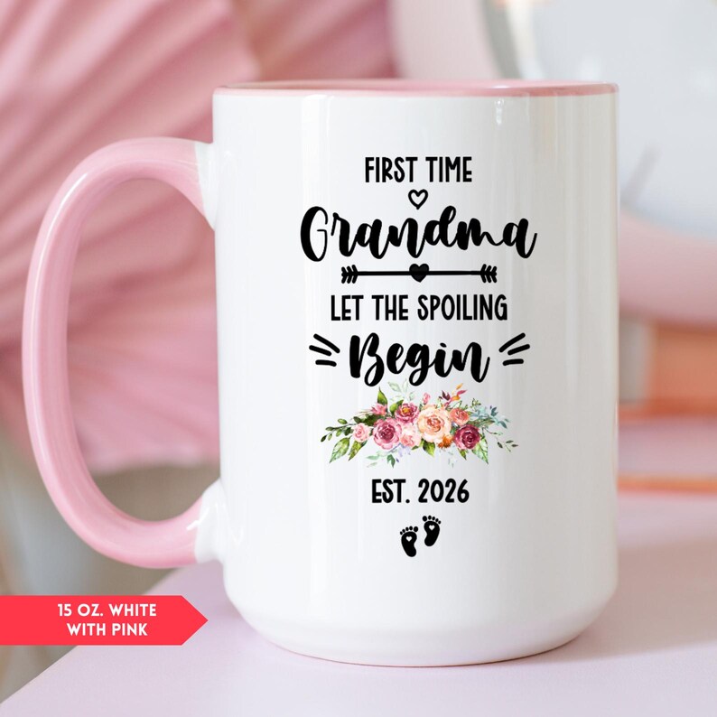 Taza para abuela primeriza, regalo para el Día de la Madre (HC-GRNM01) 15 oz. White/Pink