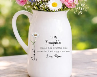 Daughter Gift From Mom, Personalized Daughter Flower Vase Gift from Mom, Mother’s Day Gift for Daughter Becoming Mom (HC-EHGLWD7)