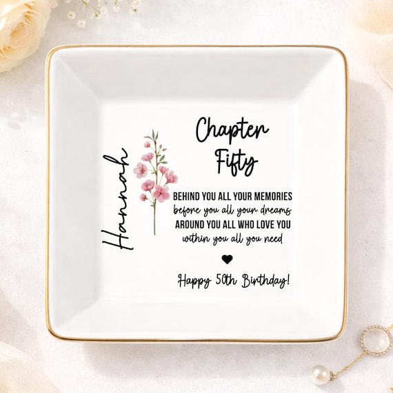 50th Birthday Gifts For Women, Personalized 50th Birthday Jewelry Tray, 1976 Birthday Gift, Fifty Birthday Gift For Her (HC-EHGS567)