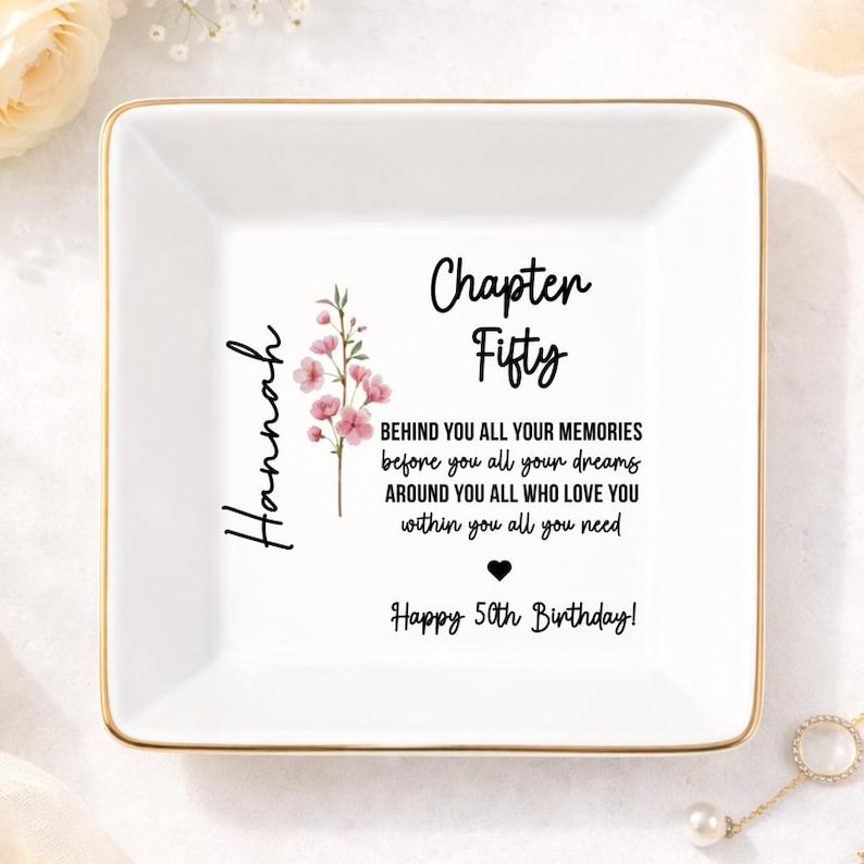 50th Birthday Gifts For Women, Personalized 50th Birthday Jewelry Tray, 1976 Birthday Gift, Fifty Birthday Gift For Her (HC-EHGS567) image 1