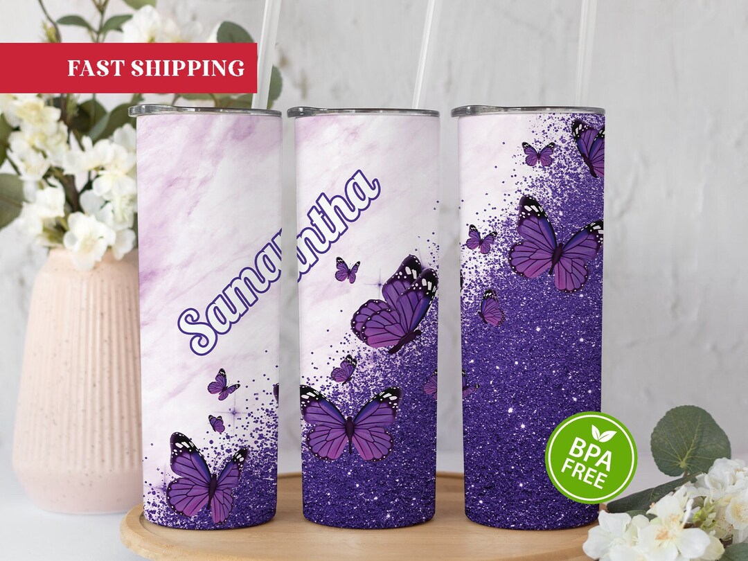 Personalized Purple Butterfly Tumbler Purple Butterfly Gifts Etsy