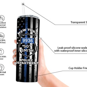 Personalized Police Officer Tumbler, Police Officer Christmas Gifts, Police Badge Gifts, Thin Blue Line Tumbler, Police Department Tumbler image 2