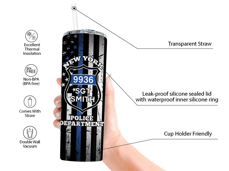 Personalized Police Officer Tumbler, Police Officer Christmas Gifts, Police Badge Gifts, Thin Blue Line Tumbler, Police Department Tumbler image 2