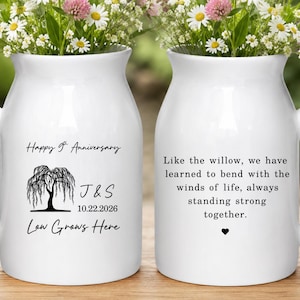 9th Anniversary Gift, 9th Wedding Anniversary, Custom 9th Anniversary Willow Tree Ceramic Flower Vase (HC-EHGKLPO99)