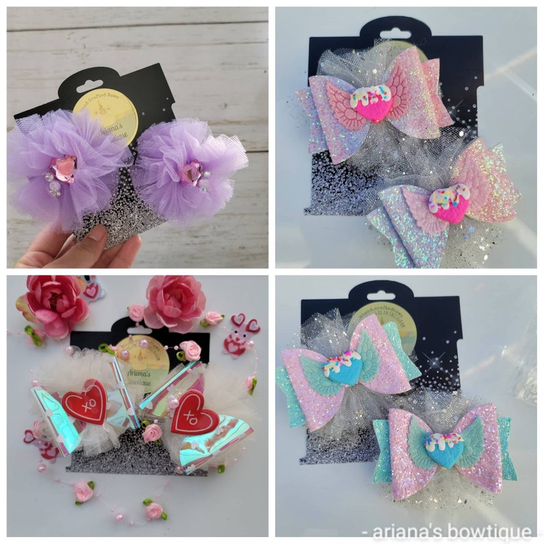 bows for baby girls tulle glitter tulle bows candy heart valentine/'s day bows silver tulle and glitter piggie tale hair bows