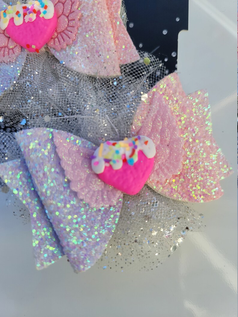 bows for baby girls tulle glitter tulle bows candy heart valentine/'s day bows silver tulle and glitter piggie tale hair bows